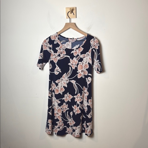 SJS Women’s Floral Shift Dress Blue Pink Stretch Casual size S - Picture 1 of 8